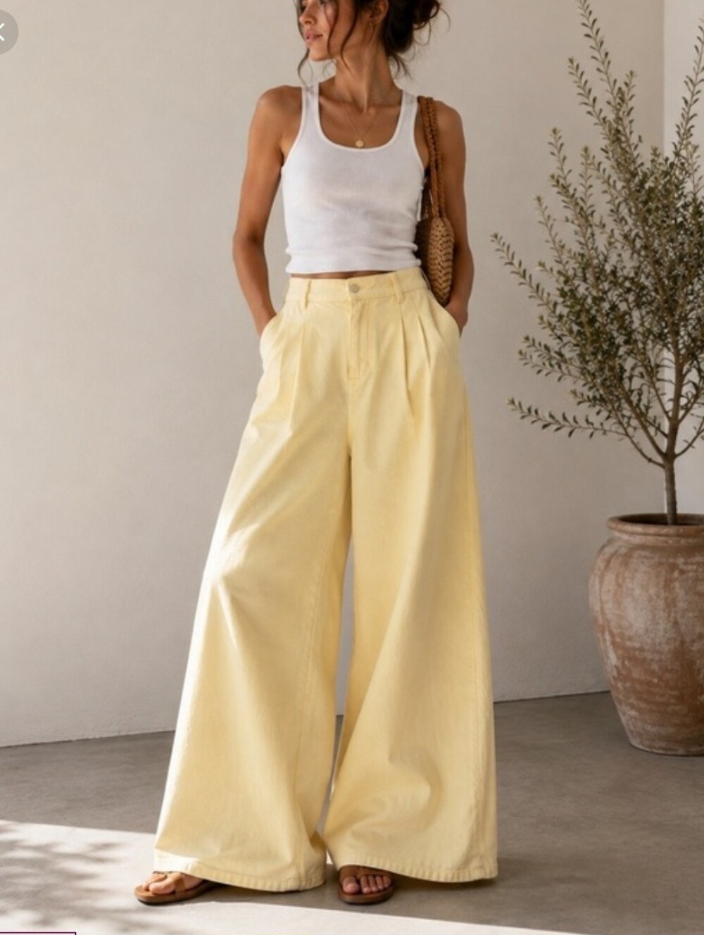Avec Les Filles Yellow Wide Leg Denim Pants High Rise NWT